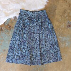 Vintage Paisley Print Midi Skirt Size M 12 Blue Pockets Cottage Academia